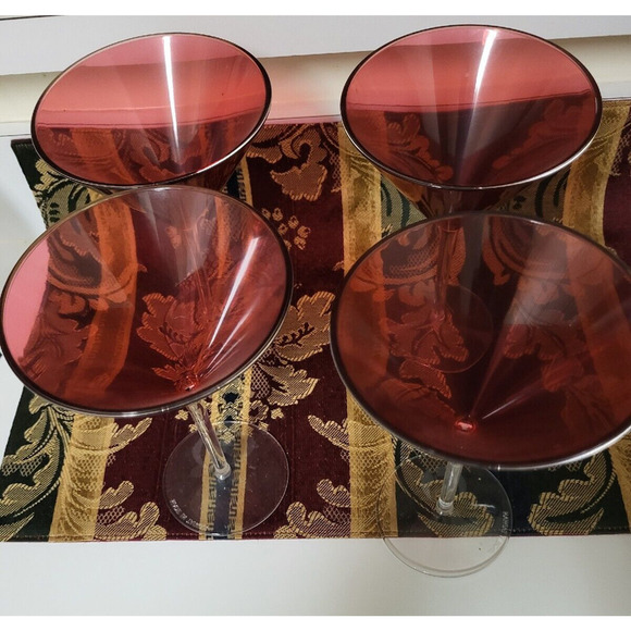 Martini Glasses Ruby Red/Cranberry Martini Glasses Set Of 4 Plastic Glasses - Picture 2 of 6